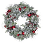 Flocked Artificial Mixed Pine and Red Ball and Berries Christmas Wreath, 40-Inch, Unlit