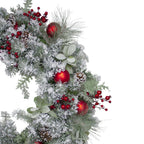 Flocked Artificial Mixed Pine and Red Ball and Berries Christmas Wreath, 40-Inch, Unlit