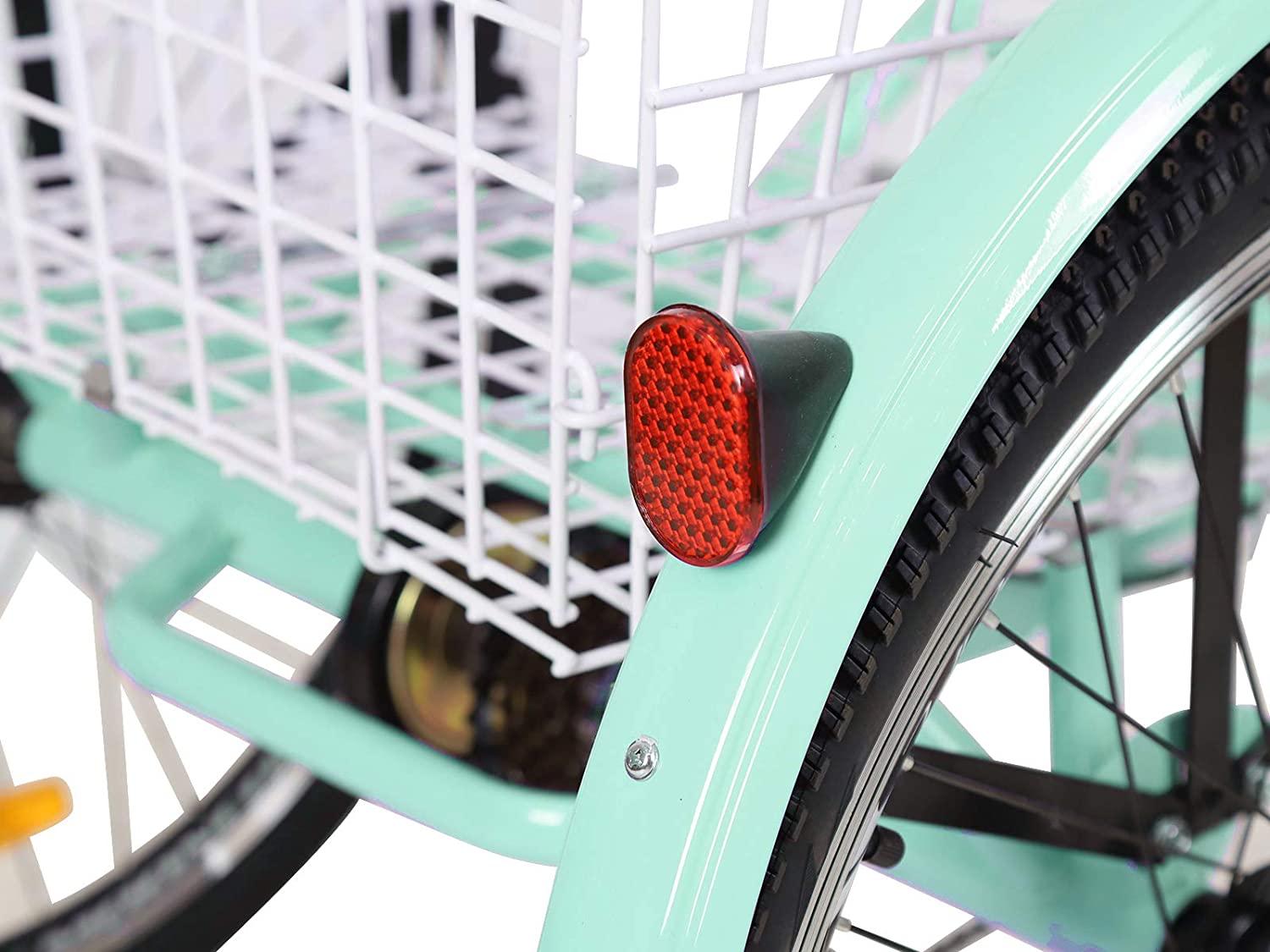 24"/26" Adult Mountain Tricycle, 7 Speed 3 Wheel Cruiser Bicycle, Cyan Exercise Women's Trike, Rear StoraBasket