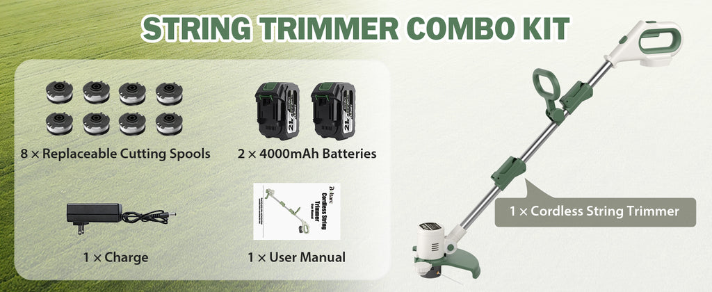 21V 3-in-1 Cordless Weed Wacker Eater-Weeding/Trimming/Lawn Mower, with 8 Replace Auto Line Feed, Electric Grass Trimmer for Garden, Lawn, 120 Mins of Non-Stop (2x4.0 mAh Battery Included)