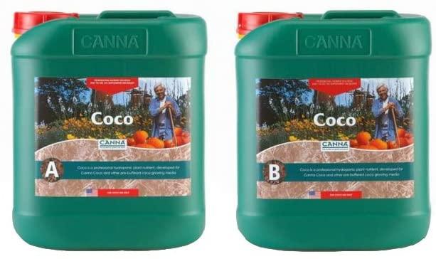 canna ca1280 5 l coco part a &amp; b-veg &amp; bloom nutrient-developed for run to waste growth, green