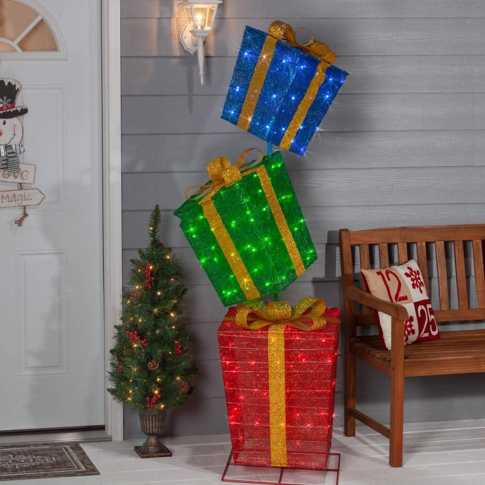 72 in. H 3-Stacked Lighted Gifts