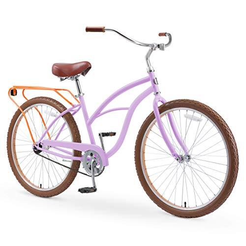 reezero Around Block Women's 26 In. Single Speed Beach Cruiser Bicycle with Rear Rack, Lilac Ginger
