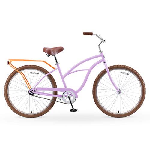 reezero Around Block Women's 26 In. Single Speed Beach Cruiser Bicycle with Rear Rack, Lilac Ginger