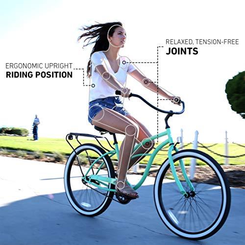 reezero Around Block Women's 26 In. Single Speed Beach Cruiser Bicycle with Rear Rack, Lilac Ginger