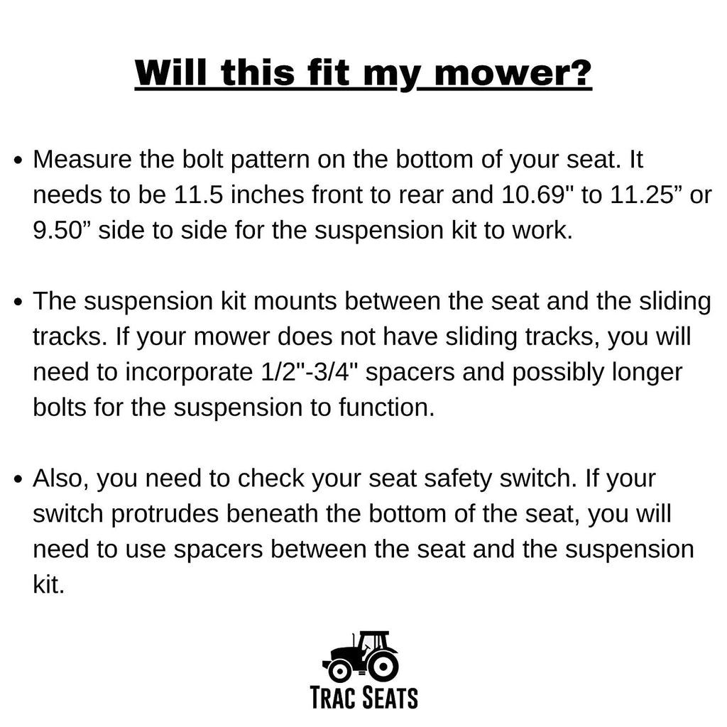 trac seats seat suspension kit for spartan rz series zero turn mower ztr - - 1 year warranty