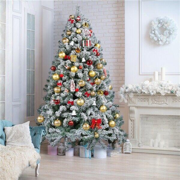 6/7.5/9ft Pre-Lighted Artificial Christmas Xmas Tree w/ Warm Lights, Green/White