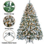 6/7.5/9ft Pre-Lighted Artificial Christmas Xmas Tree w/ Warm Lights, Green/White