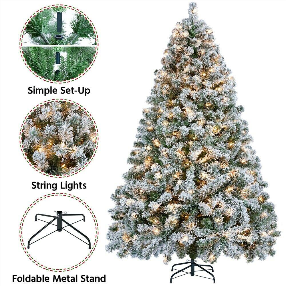6/7.5/9ft Pre-Lighted Artificial Christmas Xmas Tree w/ Warm Lights, Green/White