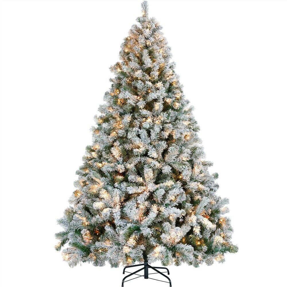 6/7.5/9ft Pre-Lighted Artificial Christmas Xmas Tree w/ Warm Lights, Green/White