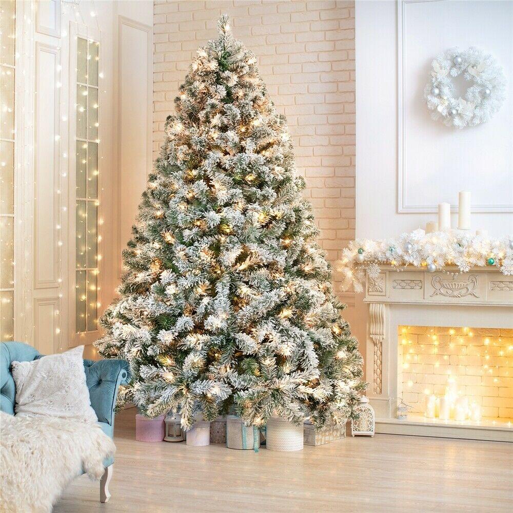6/7.5/9ft Pre-Lighted Artificial Christmas Xmas Tree w/ Warm Lights, Green/White