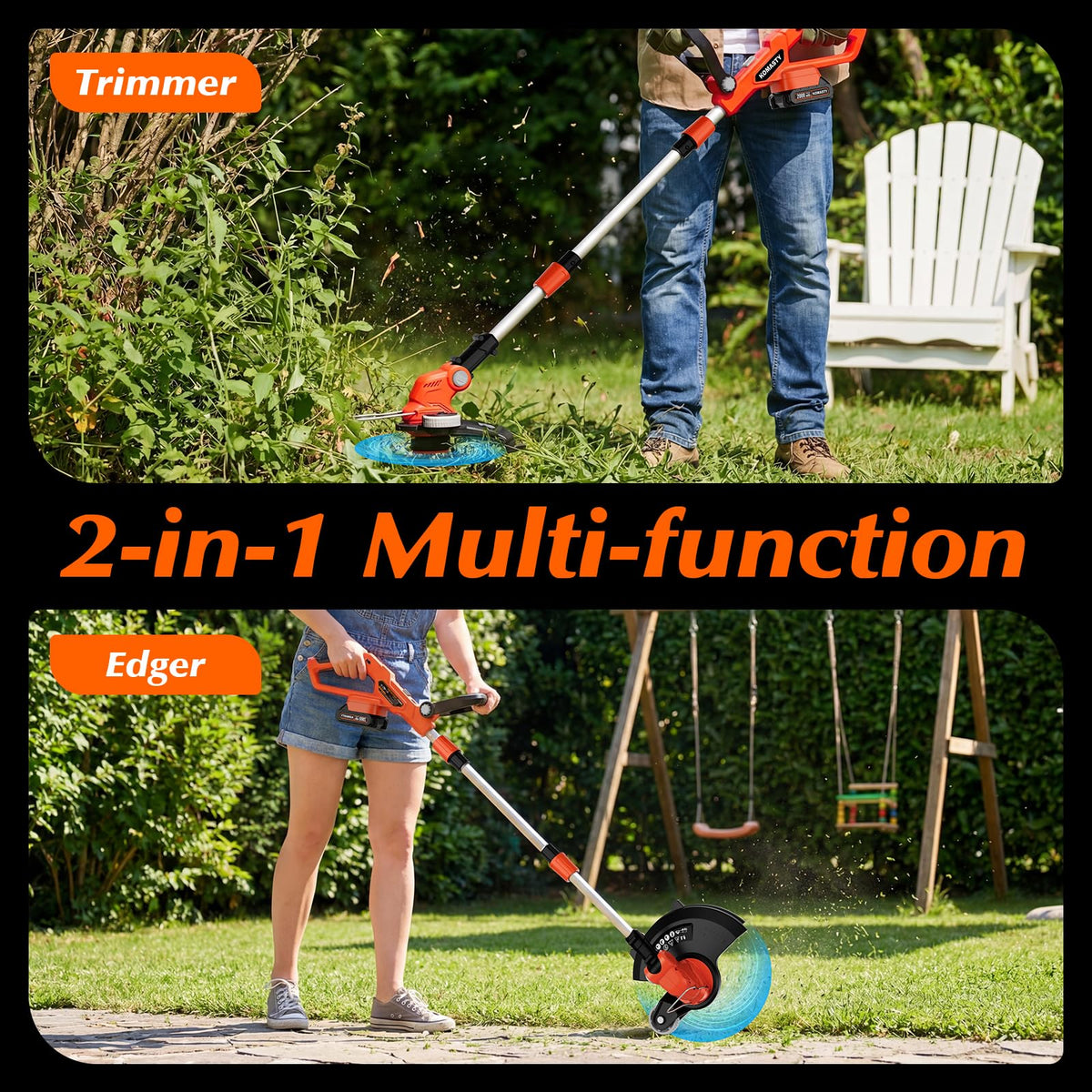 20V Electric Weed Wacker Cordless Edger Lawn Tool 2 X 2.0Ah Battery Powered Weed Eater with Charger, 12 Inch Lightweight String Trimmer, Auto Line Feed Grass Cutter Lawn Mower for Small Yard Orange