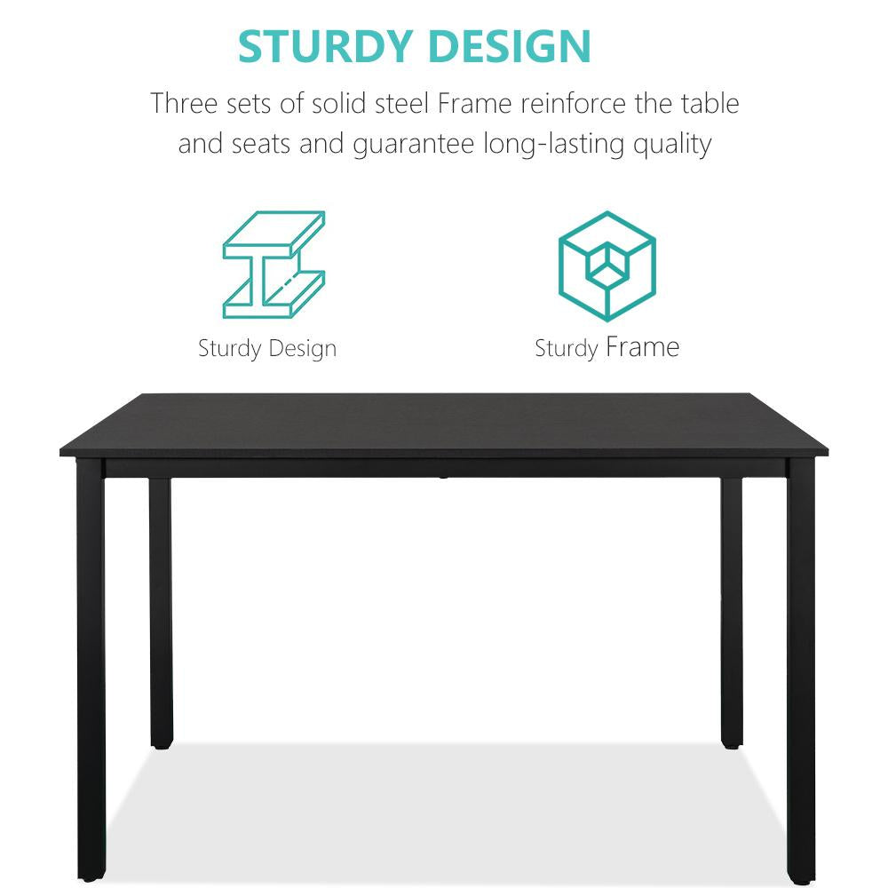 Small Dining Table Set for 4, 3 Pieces Farmhouse Kitchen Table Set with Two Benches, Modern Dining Room Set with Metal Frame and MDF Board, Black Dining Furniture Set for Home, Cafeteria, LL324