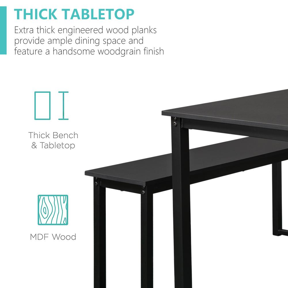 Small Dining Table Set for 4, 3 Pieces Farmhouse Kitchen Table Set with Two Benches, Modern Dining Room Set with Metal Frame and MDF Board, Black Dining Furniture Set for Home, Cafeteria, LL324