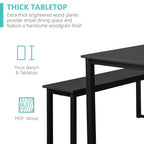 Small Dining Table Set for 4, 3 Pieces Farmhouse Kitchen Table Set with Two Benches, Modern Dining Room Set with Metal Frame and MDF Board, Black Dining Furniture Set for Home, Cafeteria, LL324