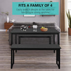 Small Dining Table Set for 4, 3 Pieces Farmhouse Kitchen Table Set with Two Benches, Modern Dining Room Set with Metal Frame and MDF Board, Black Dining Furniture Set for Home, Cafeteria, LL324