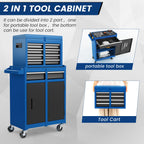 Rolling Tool Chest, 5-Drawer Tool Box Organizer w/Lockable Wheels & Sliding Drawers & Detachable Top & Adjustable Shelf, Tool StoraCabinet for GaraWorkshop (Blue)