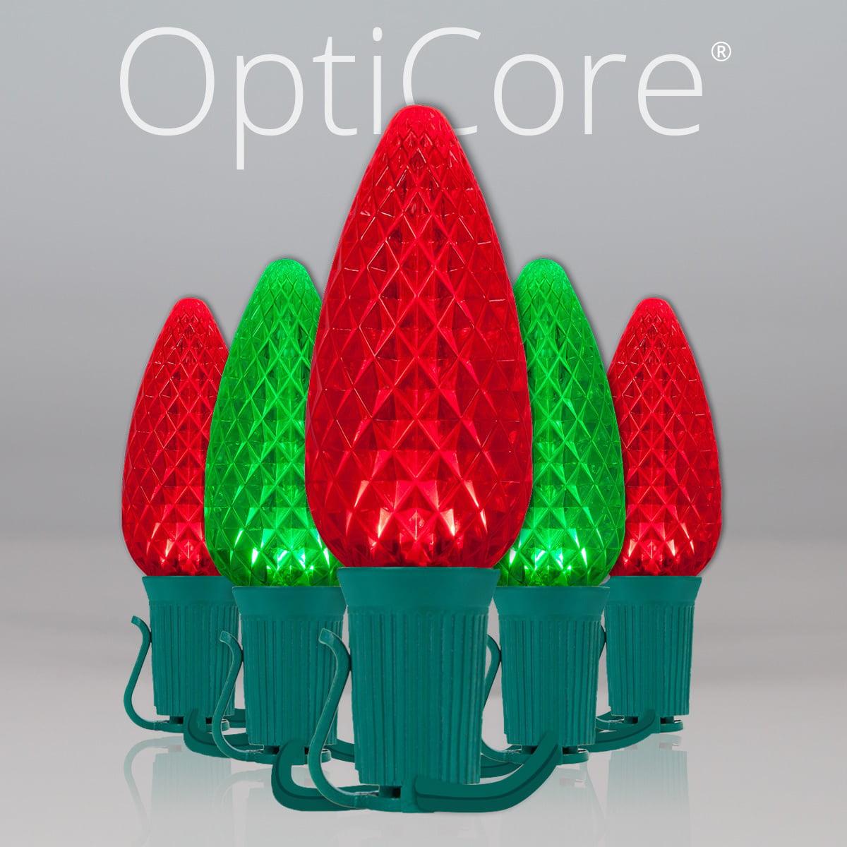OptiCore C9 Red and Green Christmas Lights, LED String Lights with Shatterproof Christmas Bulbs, 50 Lights, 50ft