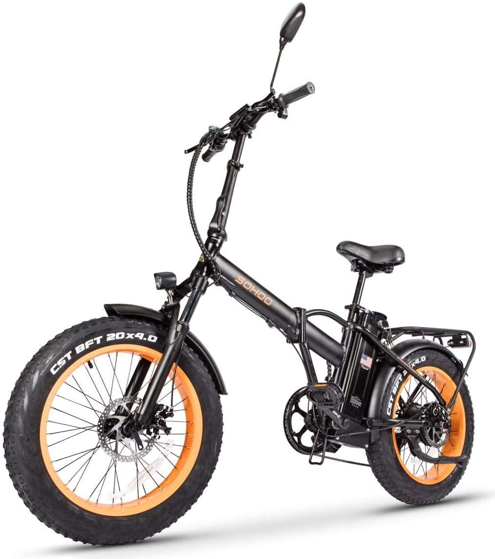 SOHOO 48V500W13AH 20" x4.0 Folding Fat Tire Snow E-Bike Mountain Electric Bicycle Beach Cruiser Foldable Bike