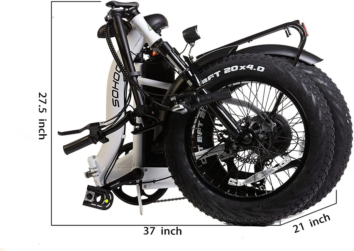 SOHOO 48V500W13AH 20" x4.0 Folding Fat Tire E-Bike Mountain Electric Bicycle Beach Cruiser Snow Bike