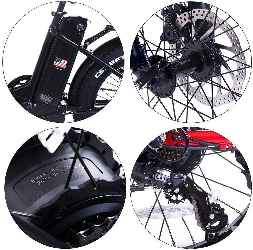 SOHOO 48V500W13AH 20" x4.0 Folding Fat Tire Snow E-Bike Mountain Electric Bicycle Beach Cruiser Foldable Bike