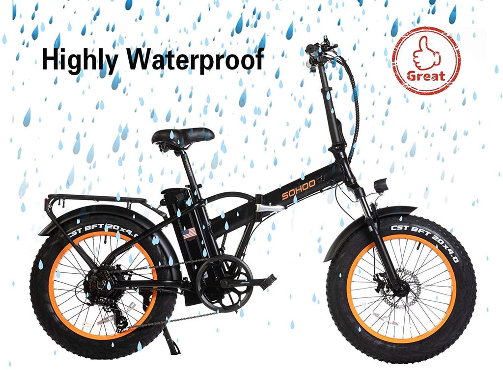 SOHOO 48V500W13AH 20" x4.0 Folding Fat Tire Snow E-Bike Mountain Electric Bicycle Beach Cruiser Foldable Bike