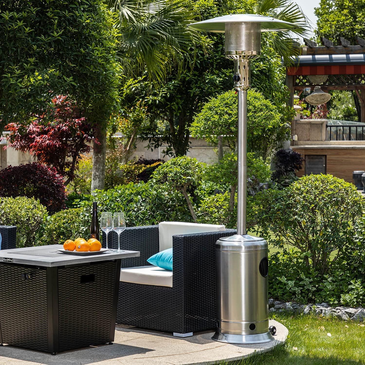 48000 BTU Outdoor Patio Propane Heater, 88in Tall Umbrella Outside Space Gas Heater with Wheels, Standing Tainless Steel Patio Floor Air Heater, for Commercial, Residential, Garden, Porch, Party, Deck