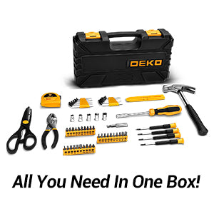 62-Piece Household Tool Set：Small Basic Home Tool Kit with Plastic Toolbox, Hand Tools with StoraCase