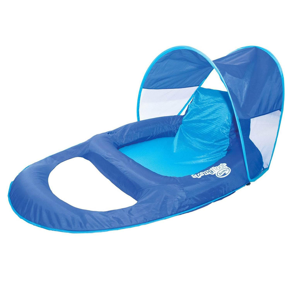 SwimWays Spring Float Recliner Pool Lounge Chair w/ Sun Canopy, Blue (6 Pack)