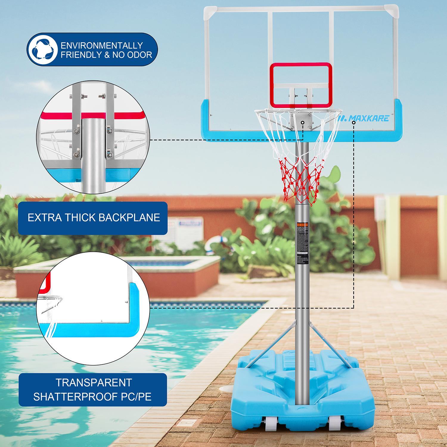 MaxKare Basketball Hoop Goal Portable Poolside Basketball System Set Stand Adjustable Height 47"-79" Outdoor Indoor for Kid Adult  W LarBackboard