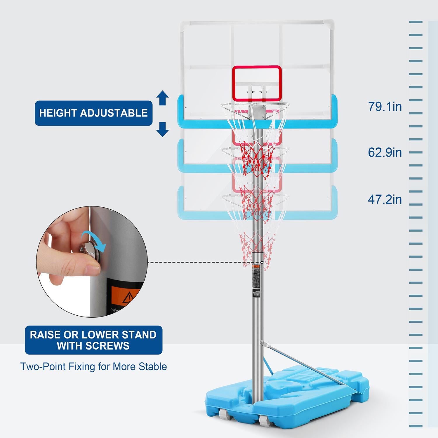 MaxKare Basketball Hoop Goal Portable Poolside Basketball System Set Stand Adjustable Height 47"-79" Outdoor Indoor for Kid Adult  W LarBackboard