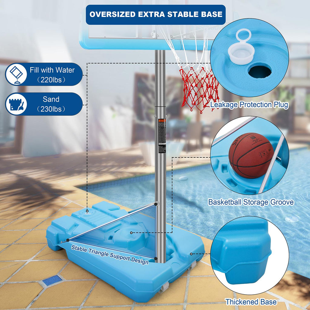 MaxKare Basketball Hoop Goal Portable Poolside Basketball System Set Stand Adjustable Height 47"-79" Outdoor Indoor for Kid Adult  W LarBackboard