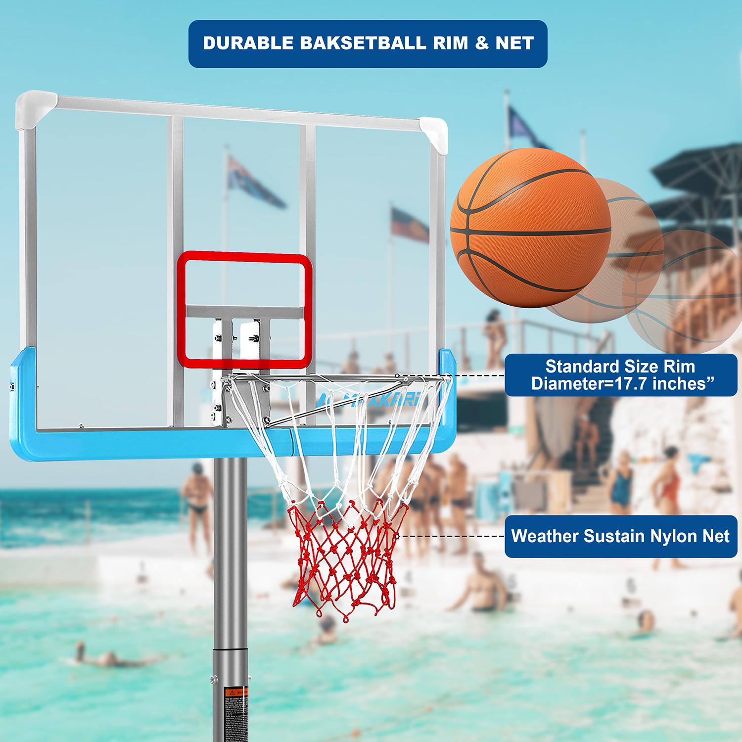 MaxKare Basketball Hoop Goal Portable Poolside Basketball System Set Stand Adjustable Height 47"-79" Outdoor Indoor for Kid Adult  W LarBackboard