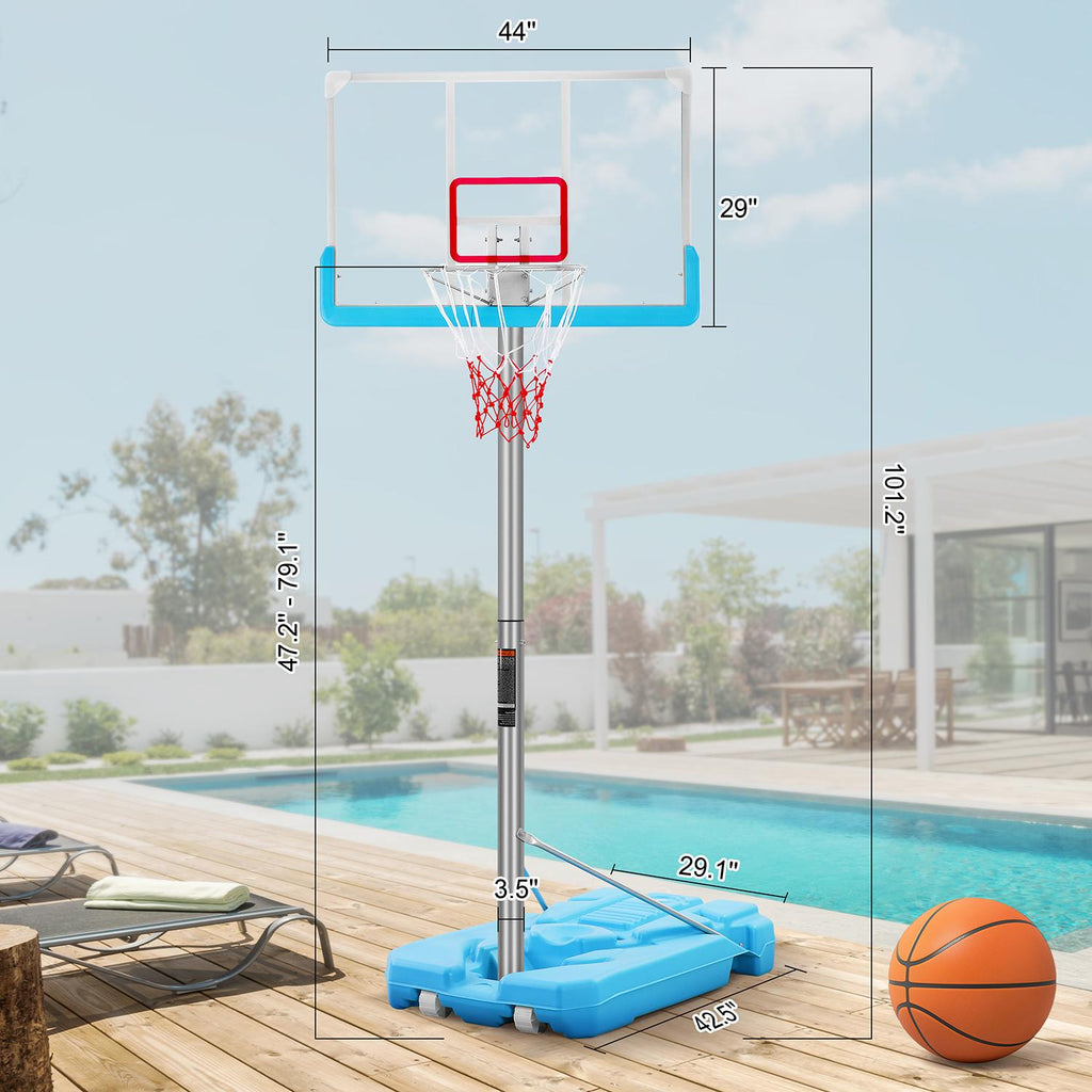 MaxKare Basketball Hoop Goal Portable Poolside Basketball System Set Stand Adjustable Height 47"-79" Outdoor Indoor for Kid Adult  W LarBackboard