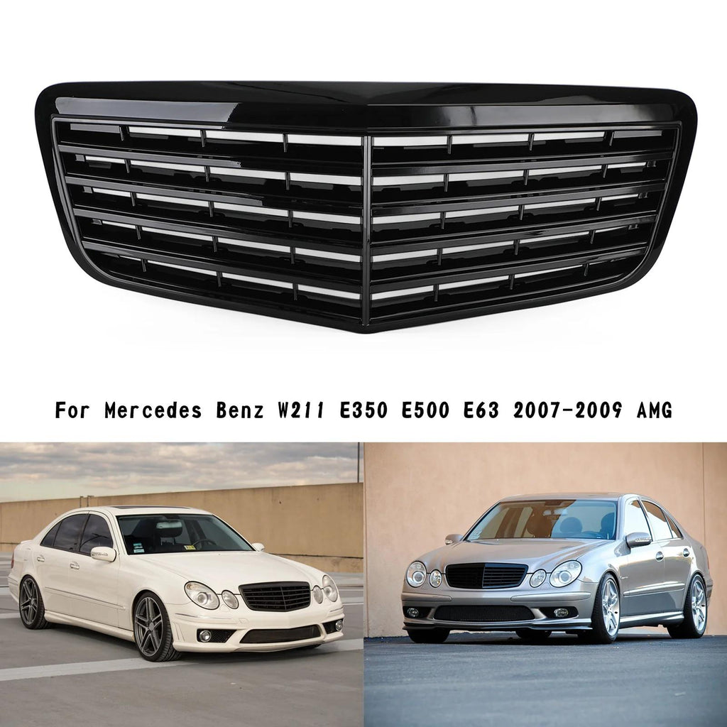 2007-2009 W211 E350 E500 E63 AMG Benz Front Bumper Grille Grill Replacement Gloss Black Generic