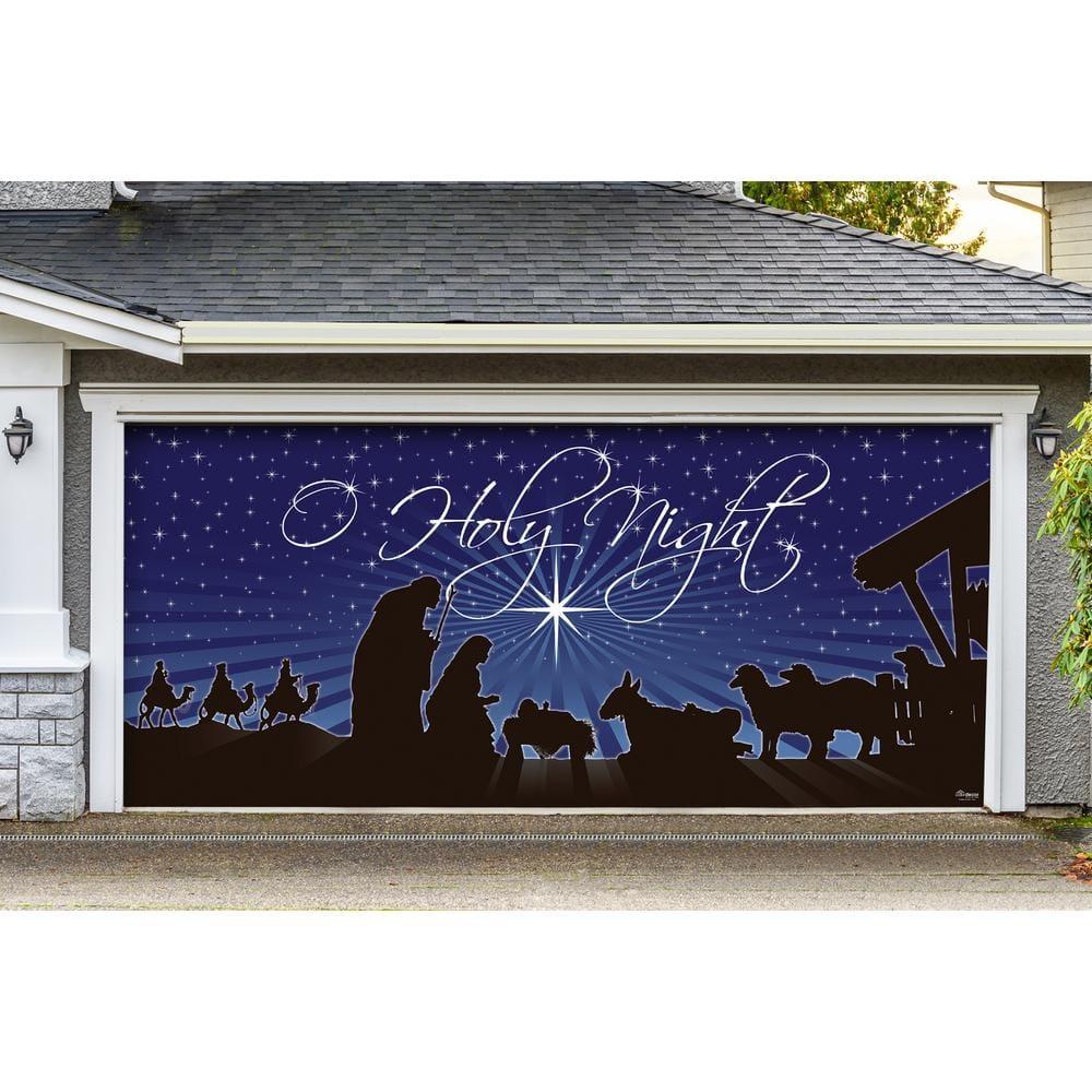7 ft. x 16 ft. Nativity O'Holy Night Christmas Garage Door Decor Mural for Double Car Garage