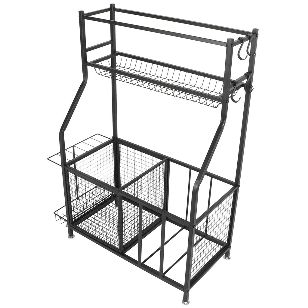 CHICIRIS GaraSports Equipment Organizer with Hooks, Balls StoraRack, GaraBalls Storage, Sport Gear GaraStoraRack with Baskets for Balls, Rackets, Workout Gear, Yoga Mats,Toys Black