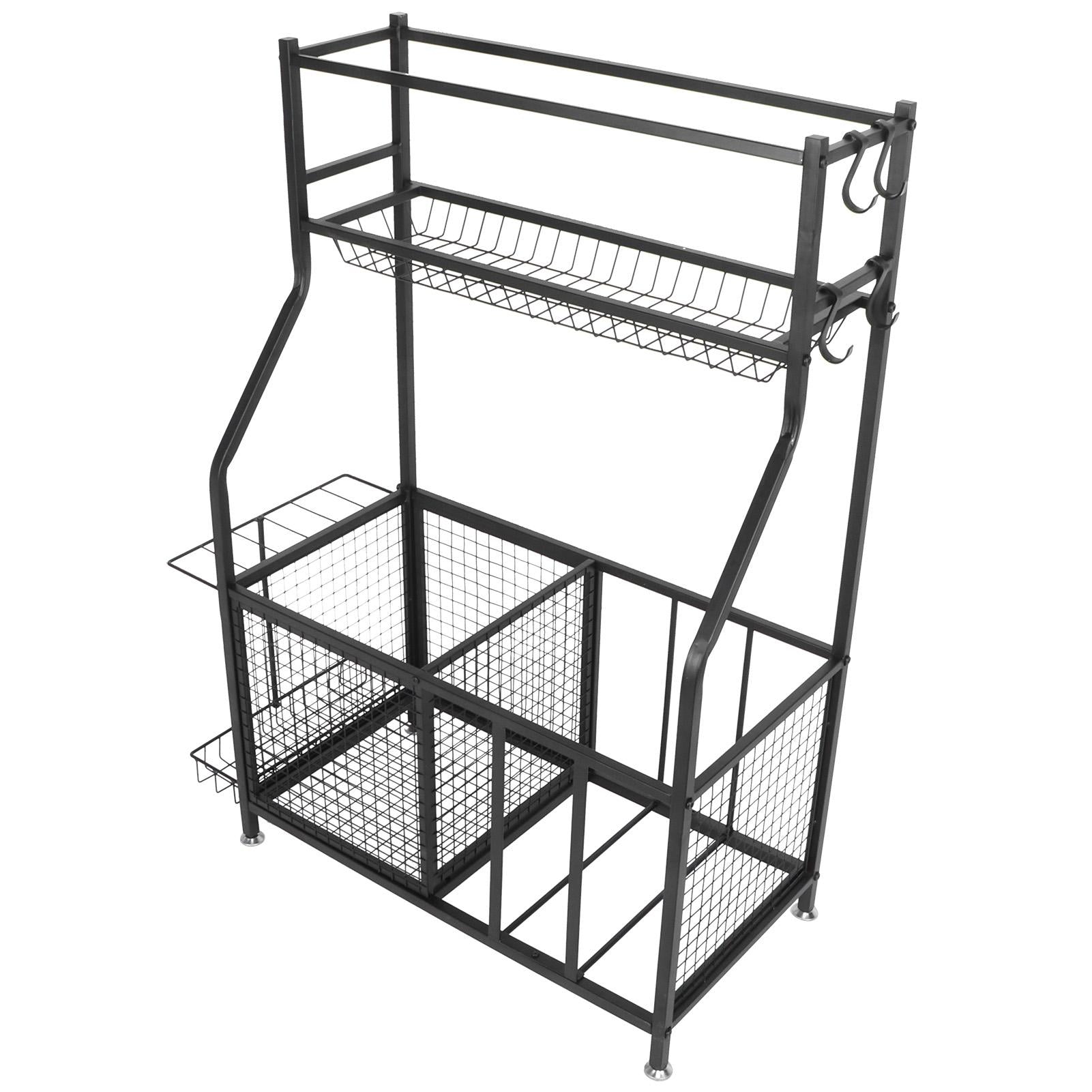 CHICIRIS GaraSports Equipment Organizer with Hooks, Balls StoraRack, GaraBalls Storage, Sport Gear GaraStoraRack with Baskets for Balls, Rackets, Workout Gear, Yoga Mats,Toys Black