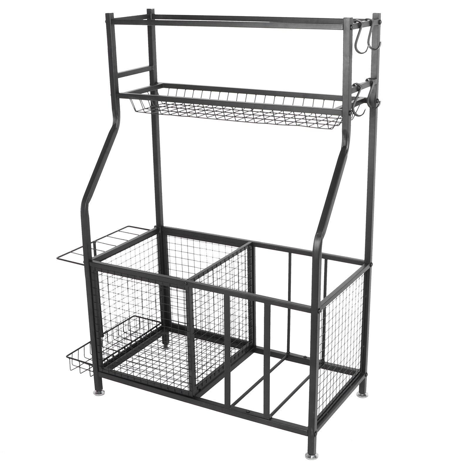 CHICIRIS GaraSports Equipment Organizer with Hooks, Balls StoraRack, GaraBalls Storage, Sport Gear GaraStoraRack with Baskets for Balls, Rackets, Workout Gear, Yoga Mats,Toys Black