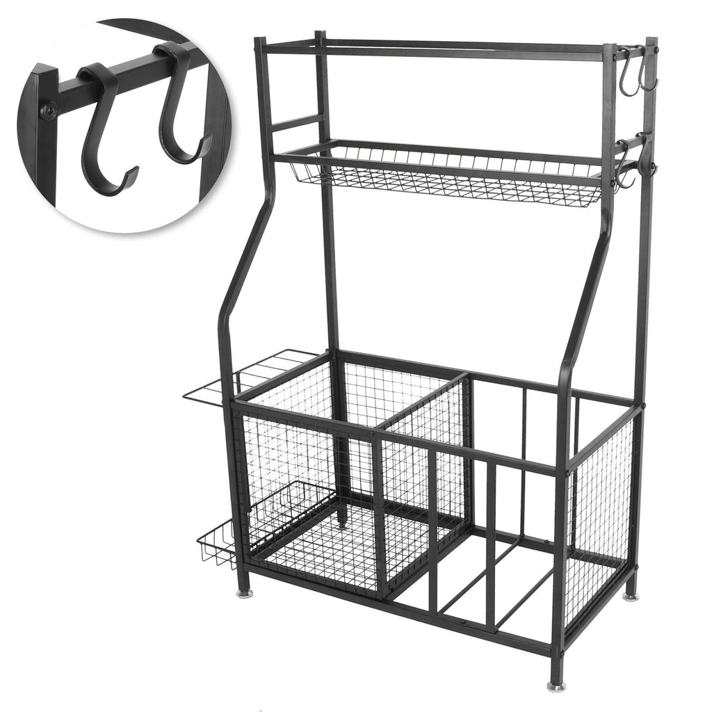 CHICIRIS GaraSports Equipment Organizer with Hooks, Balls StoraRack, GaraBalls Storage, Sport Gear GaraStoraRack with Baskets for Balls, Rackets, Workout Gear, Yoga Mats,Toys Black