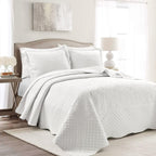 Medallion Scallop Bedspread White 3Pc Set Queen
