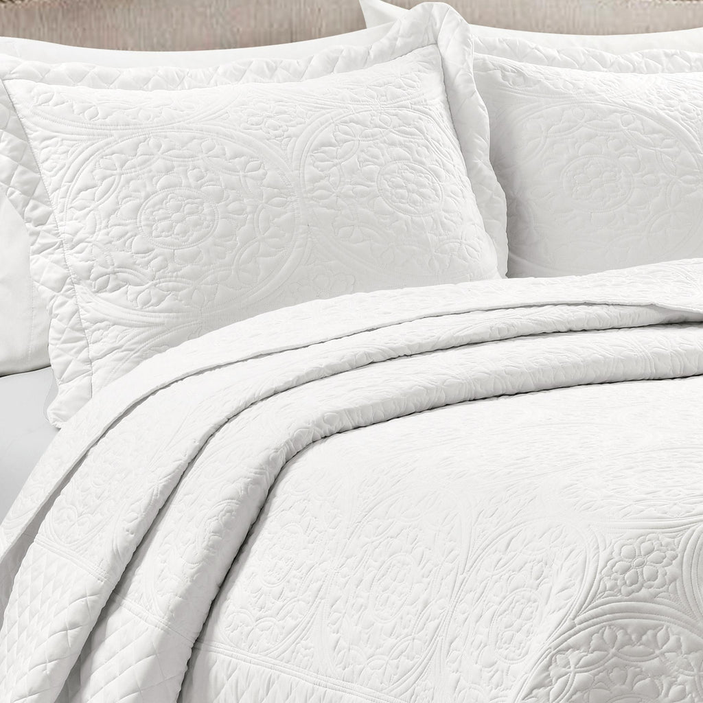 Medallion Scallop Bedspread White 3Pc Set Queen
