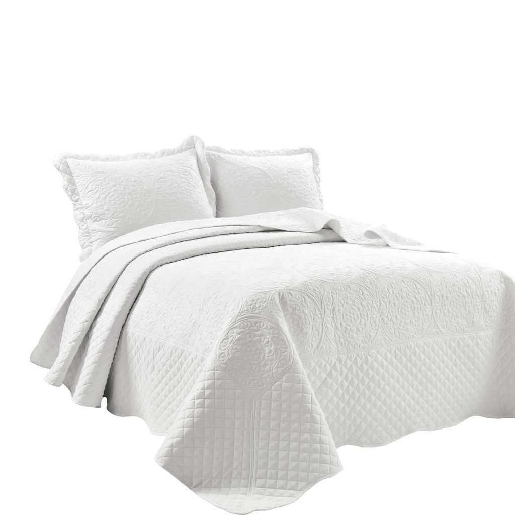 Medallion Scallop Bedspread White 3Pc Set Queen