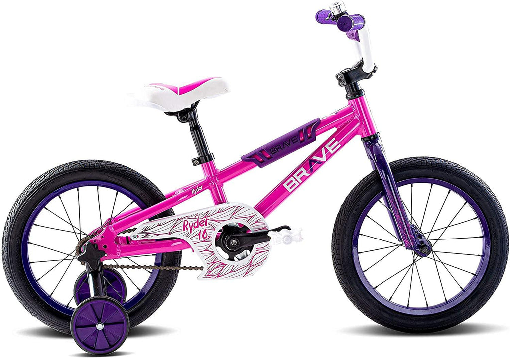 Brave 16" Freestyle Very Pink BMX Kids Bike for Girls. Lightweight Aluminum Frame and Fork, Tool-Less  Release Training Wheels, Easy to Ride!
