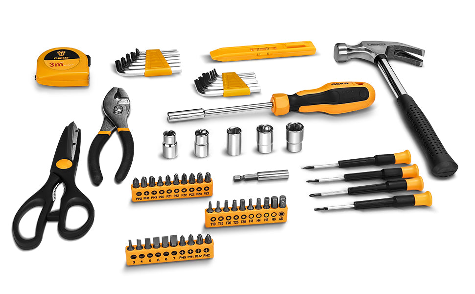 62-Piece Household Tool Set：Small Basic Home Tool Kit with Plastic Toolbox, Hand Tools with StoraCase