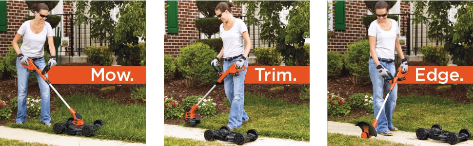 Weed Eater, Lawn Edger and Cordless Lawn Mower 3 in 1 Combo, Includes (2) Batteries, Charger, 12 Inch Battery Powered String Trimmer and Lawnmower, Adjustable Length and Height (MTC220)