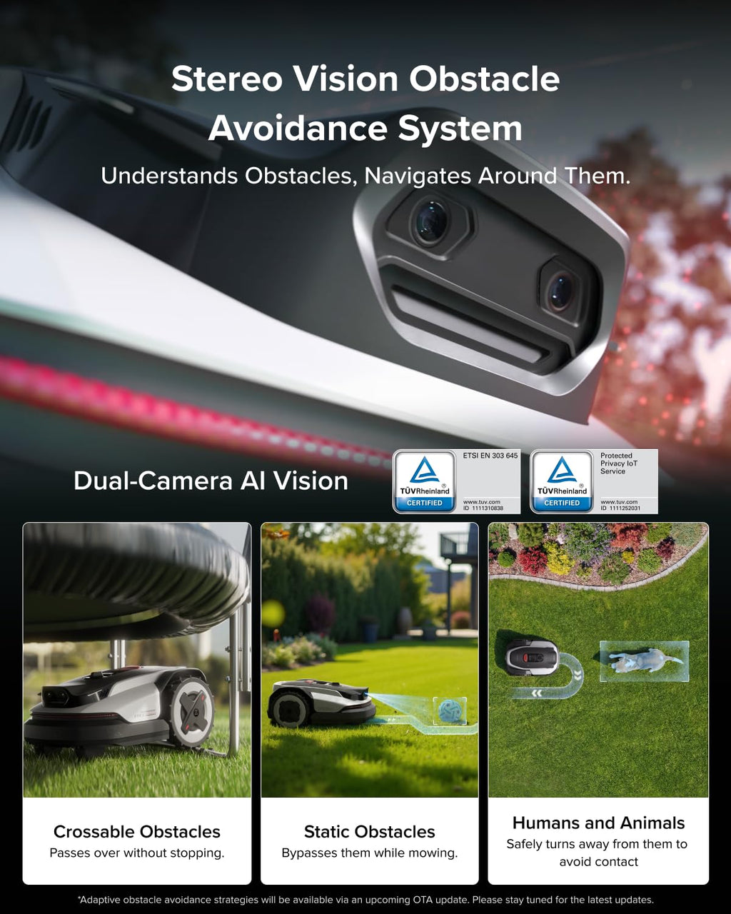 RockNeo Q110H Robot Lawn Mower, Wire-Robotic Lawn Mower with Full-Band RTK + VSLAM Navigation, Auto Mapping, AI Vision Obstacle Avoidance, App Control, 45% Slope, Covers Up to 1/4 Acre
