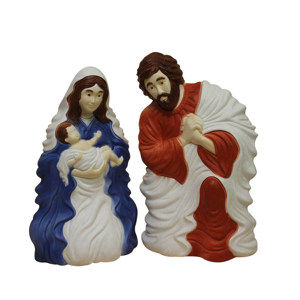 26.5" Red and Blue Outdoor Holy Family Lighted Christmas Nativity Set