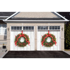 7' x 8' Green and Red Christmas Wreath Split Car Garage Door Banner