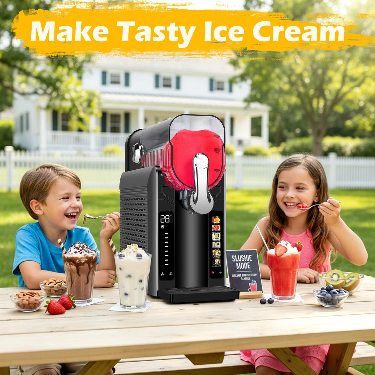 Slushie Machine for Home - 88oz Frozen Drink Maker Slushy Maker & Soft Ice Cream Maker, 6 Preset Programs| Slushie, Cocktails, Frappés, Ice Cream, Smoothies, Milkshakes (Screen Version）